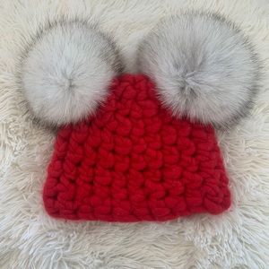 Mischa Lampert red Pom hat